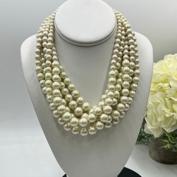 Lia Sophia "Uptown" 6 Strands Graduated Cream Faux Pearl Necklace - Picture 1 of 12